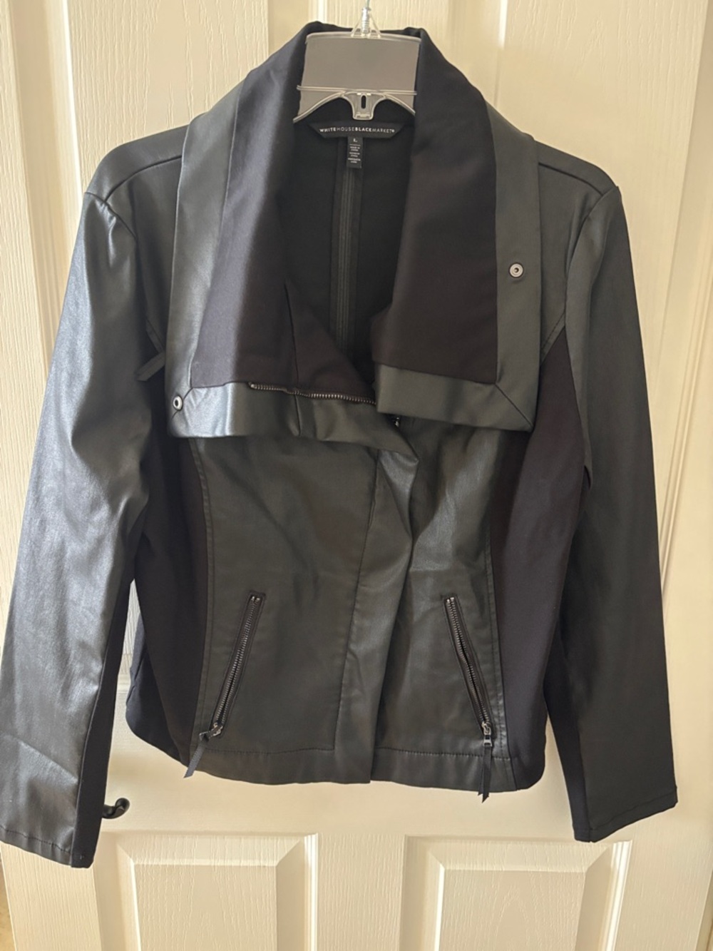 White House Black Market Black Faux Leather Panel Jacket